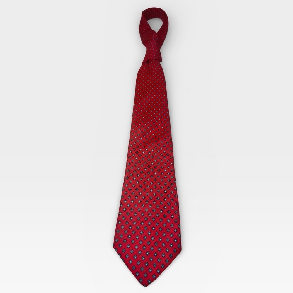 Guy Laroche Red and Blue Geometric 100% Silk Tie